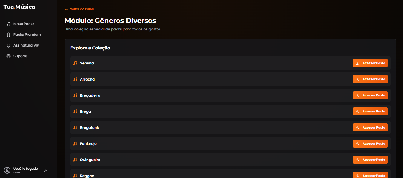 Screenshot showing music genres